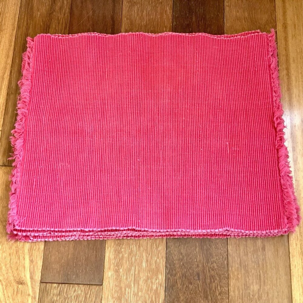 Set Of 10 Pink Red Ribbed Placemats Woven Cotton Appx.16”x13” Holiday Reversible